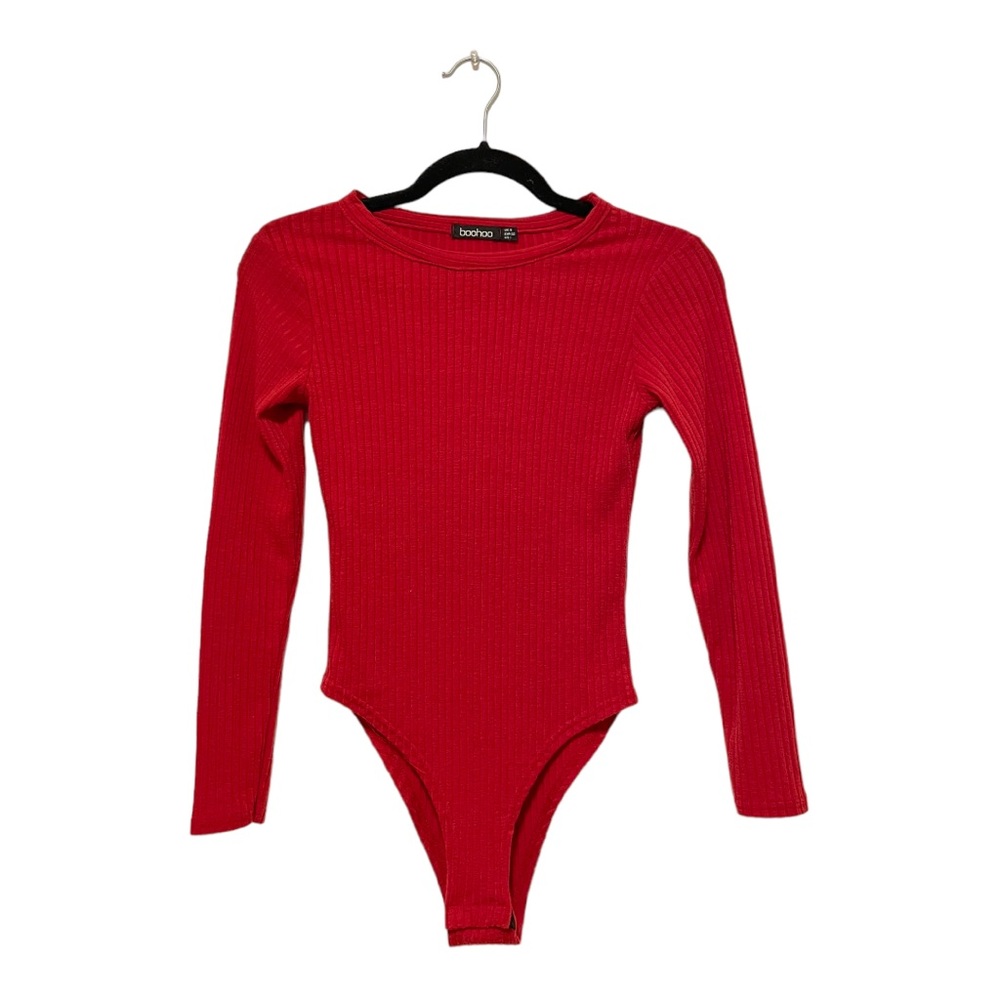 Boohoo Red Long Sleeve Bodysuit